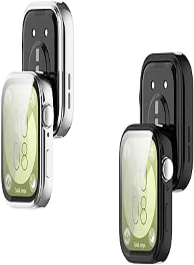 Next Store Compatible with Huawei Watch Fit 3 Case - Soft TPU Bumper Cover - All-Inclusive Screen Protector Case Compatible with Huawei Fit 3 (2 Pack) (Black & Silver)